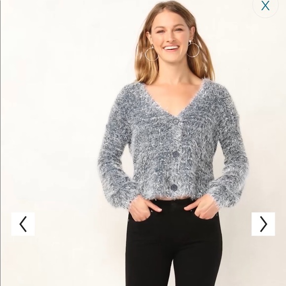 NWT••LC LAUREN CONRAD // light blue / sparkle / oversized cardigan - Picture 2 of 16